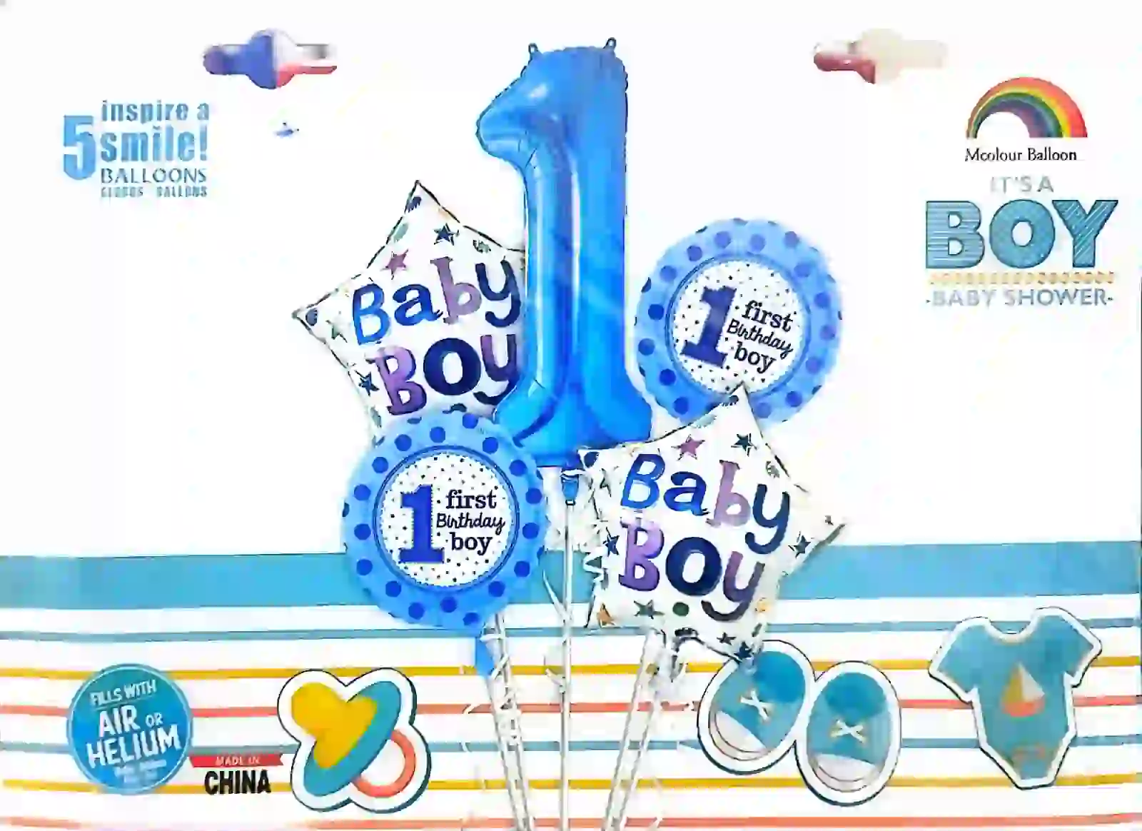 1st Birthday Balloon Set Baby Boy Light Blue 5 Pieces - شراء السعادة