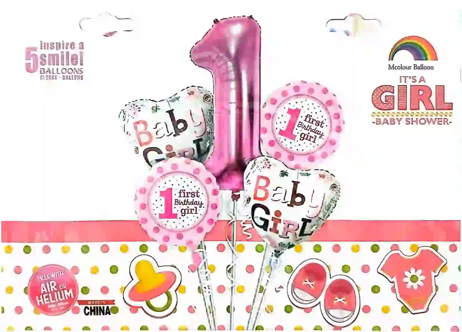 1st Birthday Balloon Set Baby Girl Pink  5 Pieces - شراء السعادة