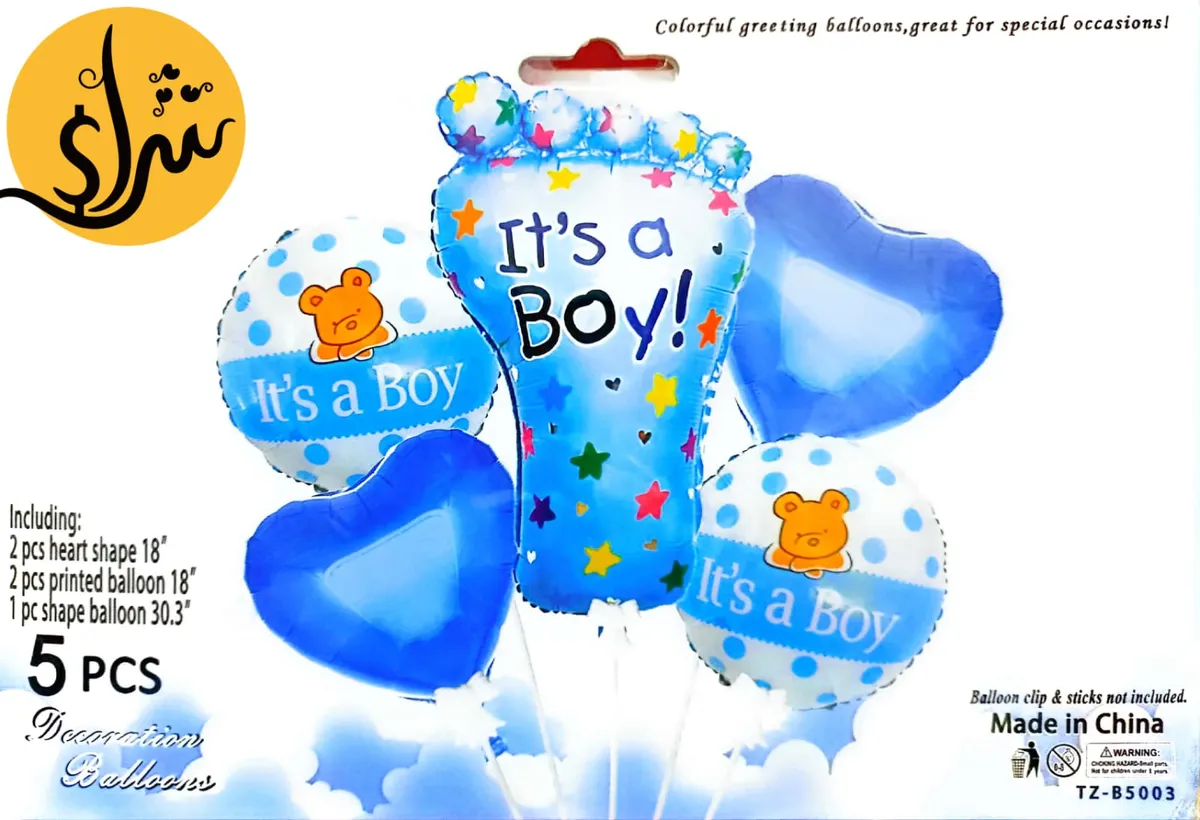 Helium foil balloon set for baby shower foot shape baby blue color - شراء السعادة